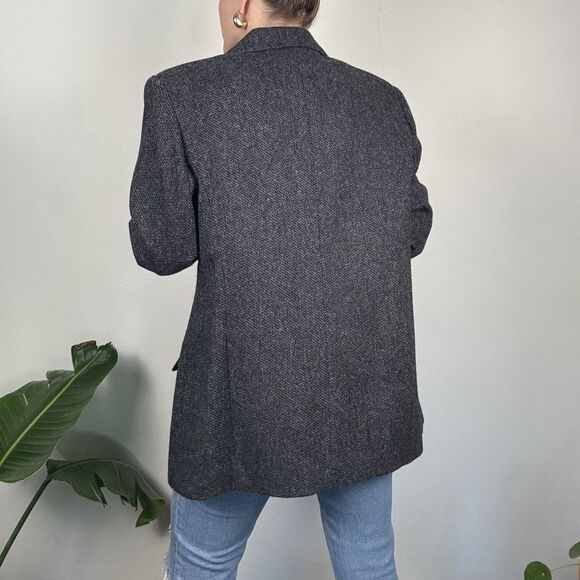 Vintage 80s 90s Wool Tweed Oversized Blazer Gray Donegal Style - Picture 3 of 14